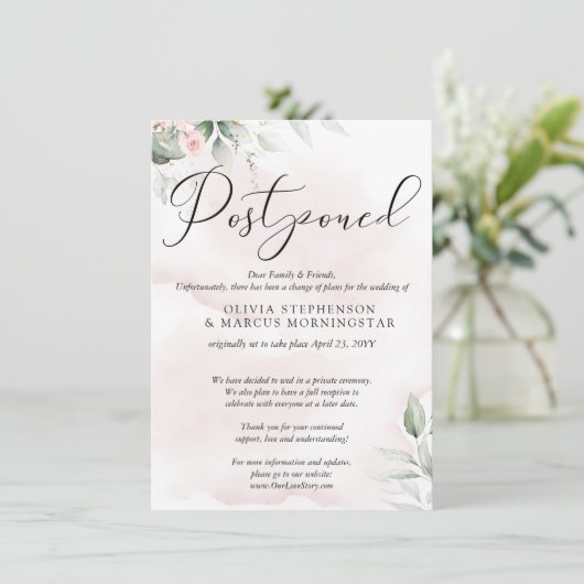 Invitation Mariage Reporté Aquarelle Rose Pâle Clair (Debout devant)