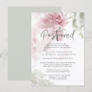Invitation Mariage Reporté Aquarelle Rose Pâle Poussiéreuse F