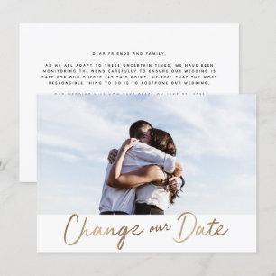 Invitation Mariage Reporté Changement de Date Écriture Dorée