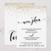 Invitation Mariage reporté Confetti & Coeurs Or Nouveau plan (Devant / Derrière)