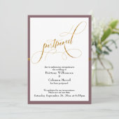 Invitation Mariage reporté Elegant Mauve & Gold Stripe Card (Debout devant)