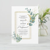 Invitation mariage reporté eucalyptus doré verdure (Debout devant)