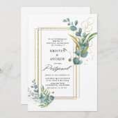 Invitation mariage reporté eucalyptus doré verdure (Devant / Derrière)