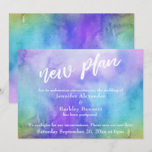 Invitation Mariage Reporté Lavis Aquarelle "Nouveau Projet" C