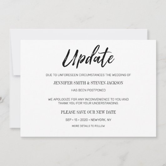 Invitation Mariage reporté « Mise à jour » (Devant)