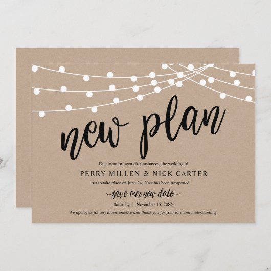 Invitation Mariage reporté, nouveau plan, rustique, Faire-par (Devant / Derrière)