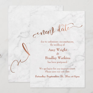 Invitation Mariage reporté "Nouvelle date" en cuivre de marbr