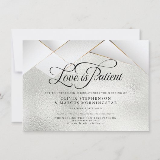 Invitation Mariage Reporté Silver Frost Gold White Facettes (Devant)