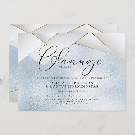 Invitation Mariage reporté Sky Blue Pearl Facets (Devant / Derrière)