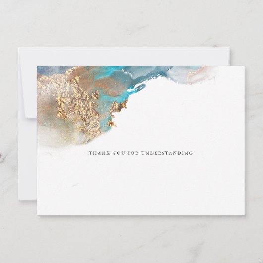 Invitation Mariage Reporté Teal et Or Abstrait (Dos)