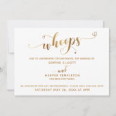 Invitation Mariage Reporté "Whoops" Script Cœurs Or (Devant)