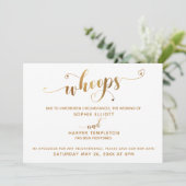 Invitation Mariage Reporté "Whoops" Script Cœurs Or (Debout devant)