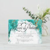 Invitation Mariage Repoussé Aquarelle Géode Turquoise (Debout devant)