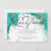 Invitation Mariage Repoussé Aquarelle Géode Turquoise (Devant)
