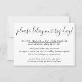 Invitation MARIAGE REPoussé report de notre grand jour info s (Devant)