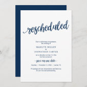 Invitation Mariage reprogrammé, Bleu marine, Annonce (Devant / Derrière)