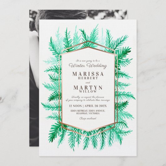 Invitation Mariage reprogrammé de l'art à feuillage persistan (Devant / Derrière)