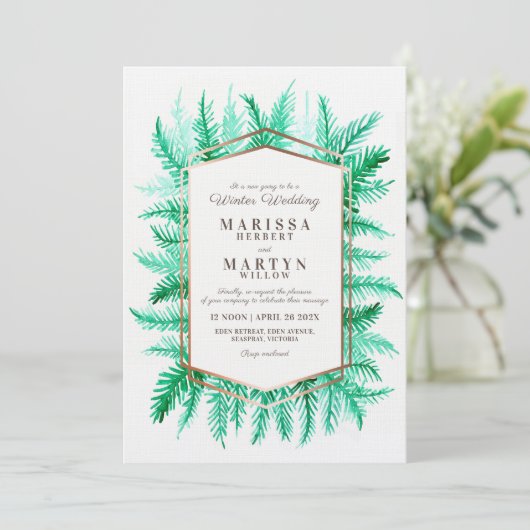 Invitation Mariage reprogrammé de l'art à feuillage persistan (Debout devant)