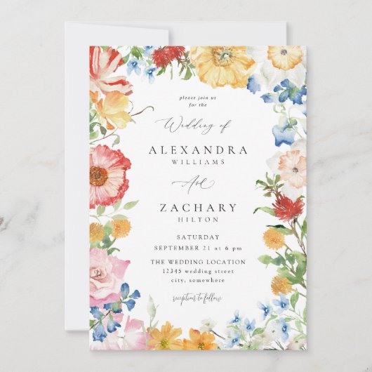 Invitation Mariage Ressort à fleurs multicolores (Devant)
