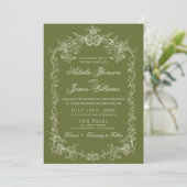 Invitation Mariage Rétro à l'Ancienne Mode Olive Verte (Debout devant)