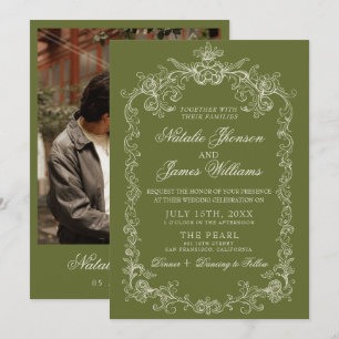 Invitation Mariage Rétro à l'Ancienne Mode Olive Verte