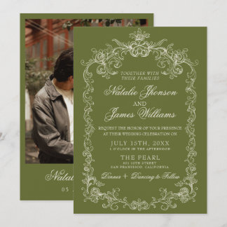 Invitation Mariage Rétro à l'Ancienne Mode Olive Verte