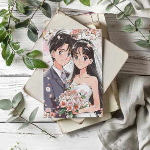 Invitation Mariage rétro Anime Couple