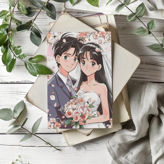 Invitation Mariage rétro Anime Couple