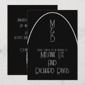 Invitation Mariage rétro Arch Initial Noir Blanc B (Devant / Derrière)