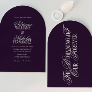 Invitation Mariage Rétro Argent Ancien Violet