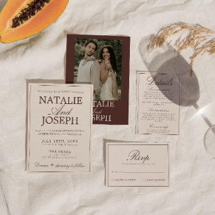 Invitation Mariage Rétro Argent Vieux Chocolat Brun Élégant