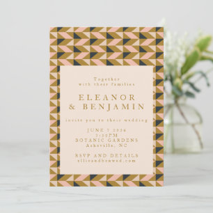 Invitation Mariage Rétro Art Déco Noir et Or Tout-en-Un