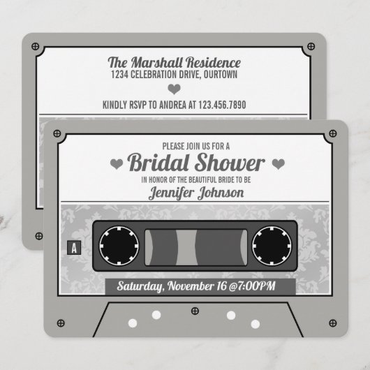 Invitation Mariage rétro avec cassette audio (Devant / Derrière)
