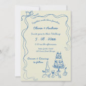 Invitation Mariage rétro avec écriture manuscrite dessinée à  (Devant)