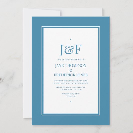 Invitation Mariage rétro bleu (Devant)