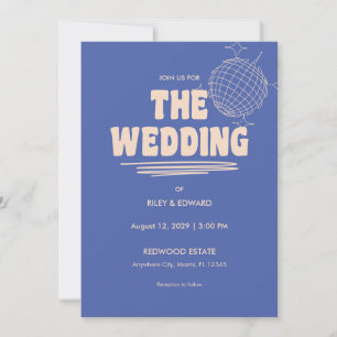 Invitation Mariage Rétro Bleu & Beige Typographie Gras