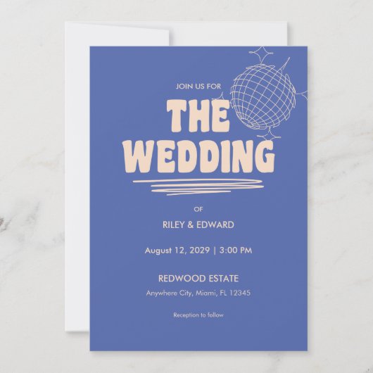 Invitation Mariage Rétro Bleu & Beige Typographie Gras (Devant)