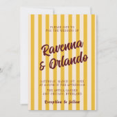 Invitation Mariage rétro bordeaux avec rayures pêche (Devant)
