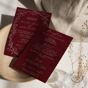 Invitation Mariage Rétro Bourgogne Floral Vieille Fortune Tou