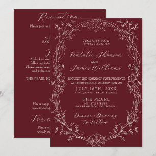 Invitation Mariage Rétro Bourgogne Floral Vieille Fortune Tou