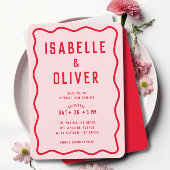 Invitation Mariage rétro brillant rouge rose brillant