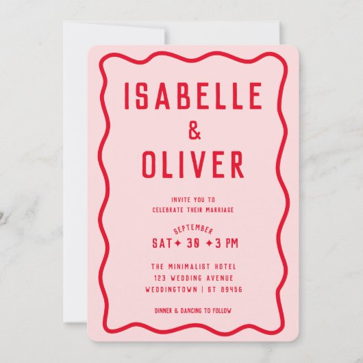 Invitation Mariage rétro brillant rouge rose brillant (Devant)