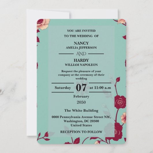 Invitation Mariage Rétro Burgundy Bleuet (Devant)