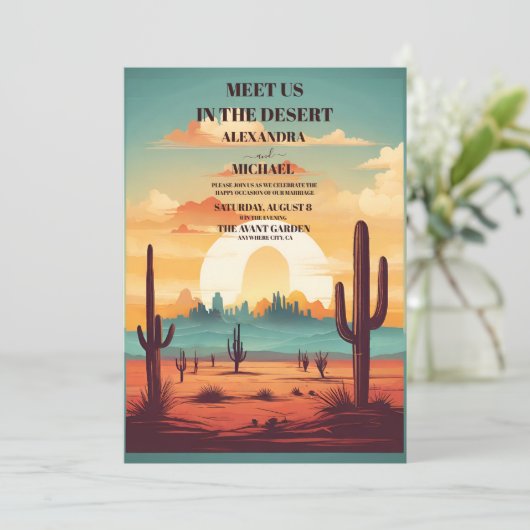 Invitation Mariage rétro Cactus (Debout devant)
