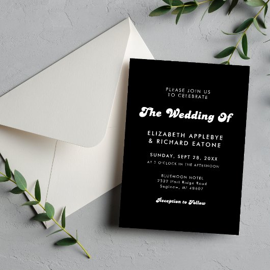 Invitation Mariage Rétro Chic Noir & Blanc