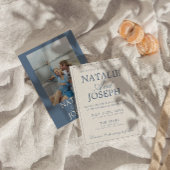 Invitation Mariage Rétro Classe Bleu Et Blanc D'argent