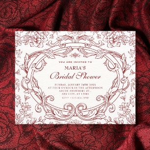 Invitation Mariage rétro classique à fleurs rouges