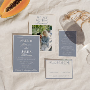 Invitation Mariage Rétro Classique Élégant Bleu Poussiéreux V