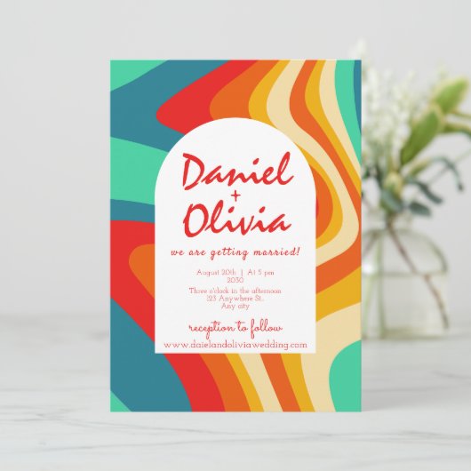Invitation Mariage rétro coloré (Debout devant)
