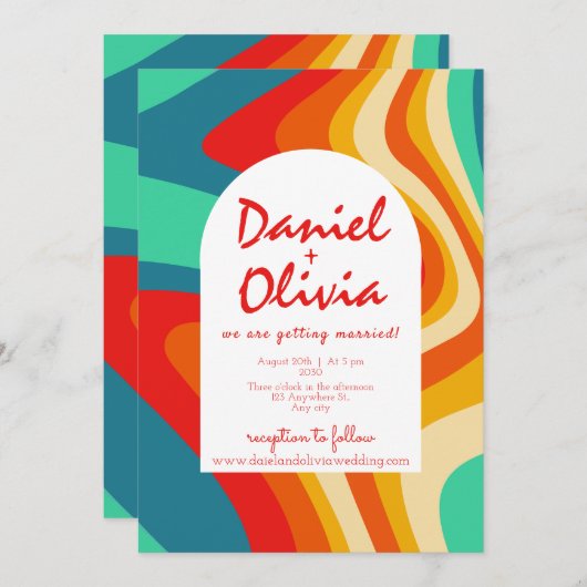 Invitation Mariage rétro coloré (Devant / Derrière)